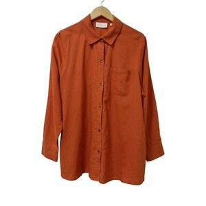Sunny Leigh Womens Linen Blend Button Up Shirt Size 1X‎ Orange Beachy Coastal